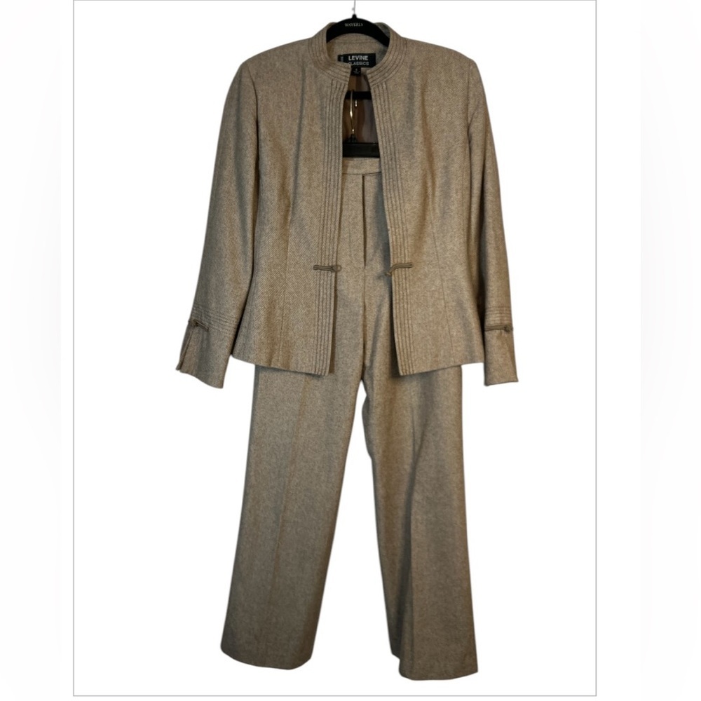 Larry Levine Taupe Tweed Pantsuit